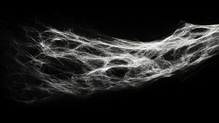 Naklejka premium A spider web on a dark black backdrop, its delicate threads highlighted by soft, even lighting, showcasing its intricate design. 