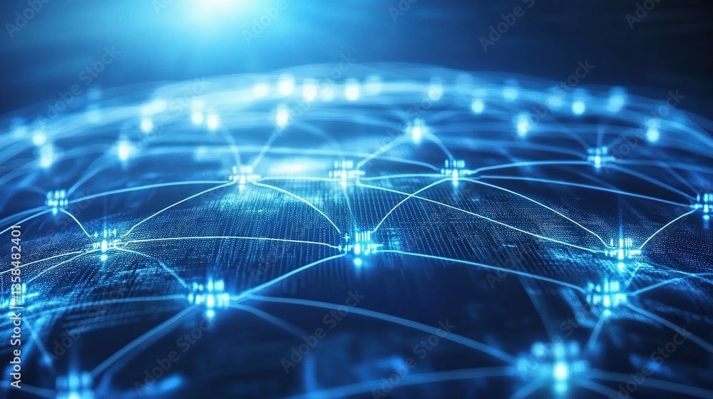 Poster high-tech digital network background with communication nodes