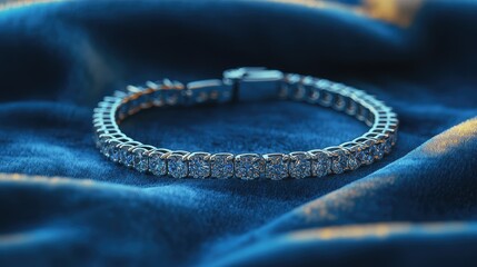 Fototapeta premium A stunning diamond bracelet placed on a soft velvet surface, leaving plenty of space around it for elegant product photography.
