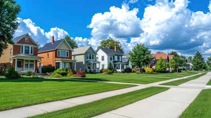 Naklejka premium Suburban Dream: Picturesque Row of Houses on a Sunny Day