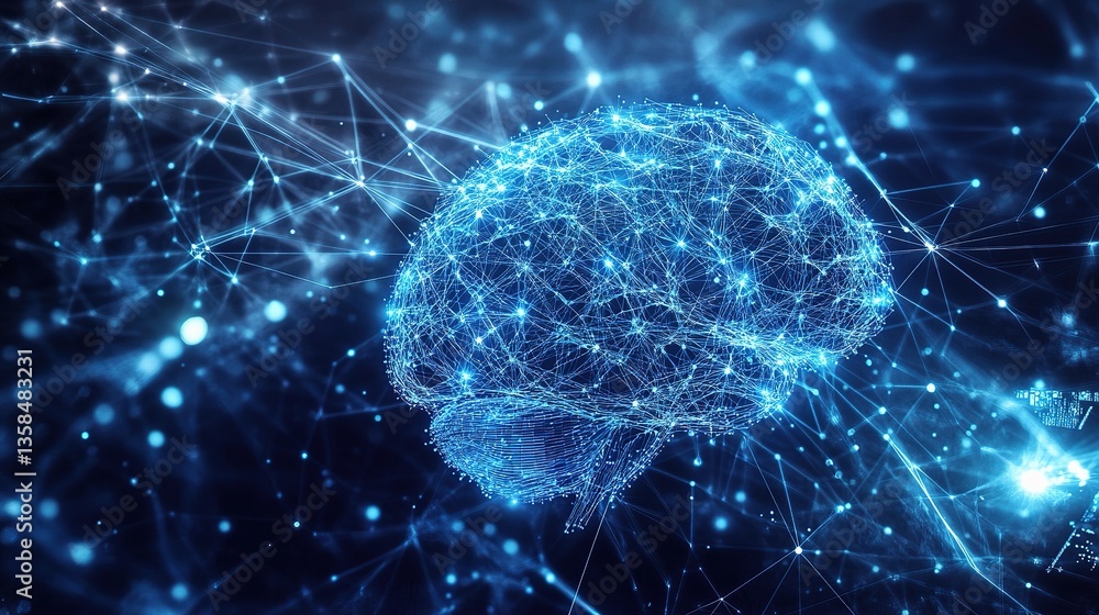 Poster futuristic ai concept with data network and neural connections