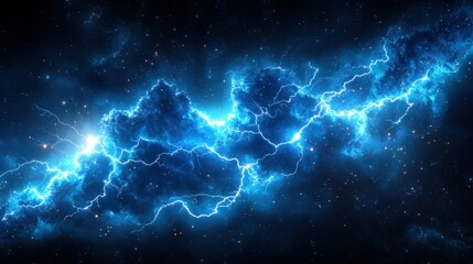 Fototapeta premium Electric blue nebula with lightning streaks in space