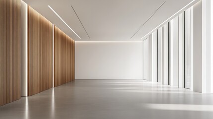 Empty white room with a large wall and wooden skirting board. The soft, natural light makes it perfect for creative compositions.