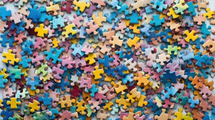 Colorful Wooden Puzzle Pieces Scattered on Table