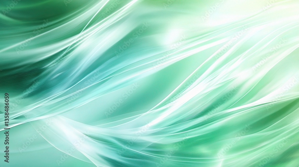 Poster dynamic abstract light waves in subtle green tones and flowing design