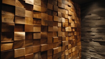 Mixed-width wooden wall with alternating dark and light planks for a dynamic modern design.