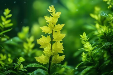 Fototapeta premium Vibrant yellow water plant in greenery