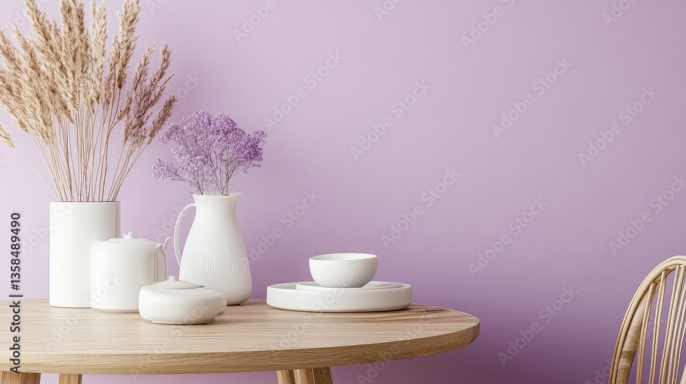 Poster subtle pastel lavender wall with smooth texture, creating a peaceful and empty space for minimalisti