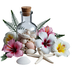Obraz premium Seashells and Flowers in a Beach-Inspired Arrangement