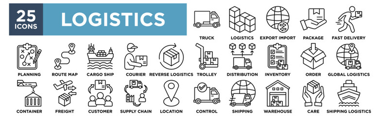 Logistics icon Collection Set. Containing design logistic,shipping,cargo ship,location,supply chain