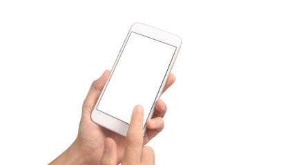 User engaging with smartphone in minimalist setting close-up view technology content modern environment interactive concept