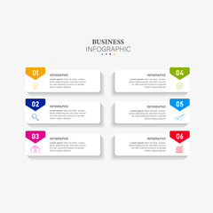 Timeline infographic design template icons with text boxes. Business concept with 6 steps.
