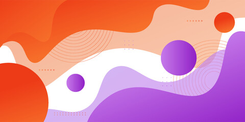 Colorful purple and orange geometric business banner design. Creative banner design with wave and line shapes as template. Simple design on white horizontal banner. Vector Eps10