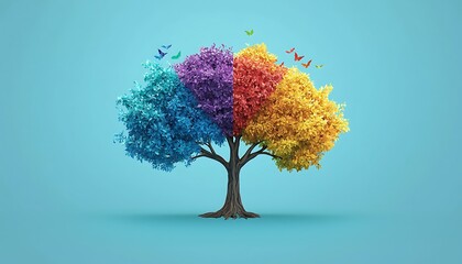 Stylized tree with four seasons colors, ideal for environmental awareness or educational posters