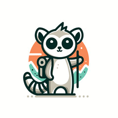 Cute Adventurer Lemur Mascot Vector Logo for Travel and Outdoor Themes