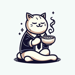 Cute Ramen Cat Mascot Logo Vector for Japanese Restaurant and Food Business Branding