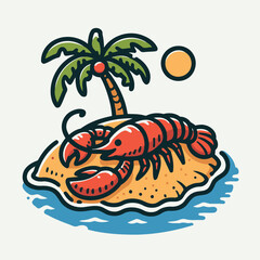 Fun Lobster Beach Mascot Logo Vector for Coastal Seafood Restaurant and Marine Branding