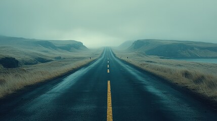 Fototapeta premium Empty road through a misty landscape
