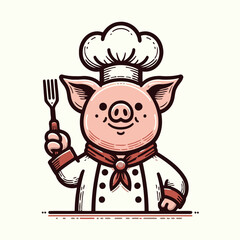 Adorable Chef Pig Mascot Logo Vector for Culinary, Restaurant, and BBQ Branding