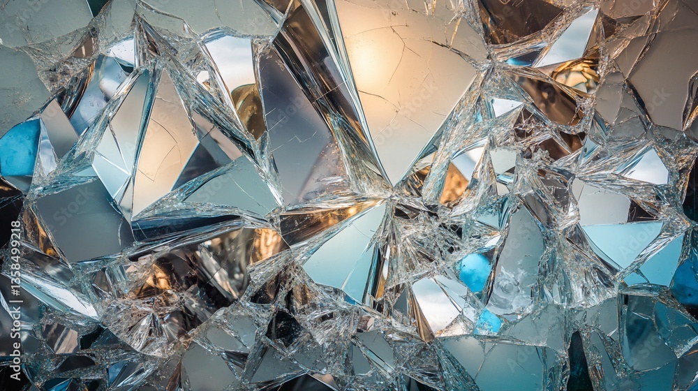 Poster abstract broken glass background with sharp edges and reflective fragments