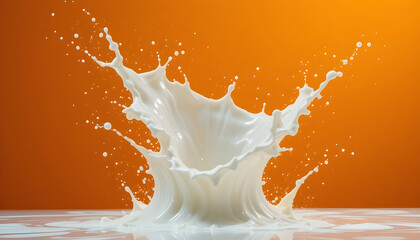 Dramatic Milk Splash Against an Orange Background