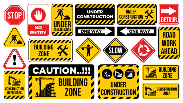 under construction sign set vector design