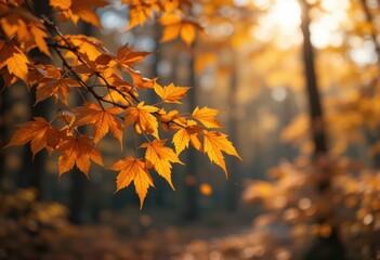 Autumn Maple Leaves Branch Sunlight Golden Fall Nature Red Tree Leaf Warm Image Photo Orange Yellow 