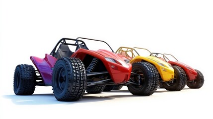 Colorful ATVs Ready for Race on White Background