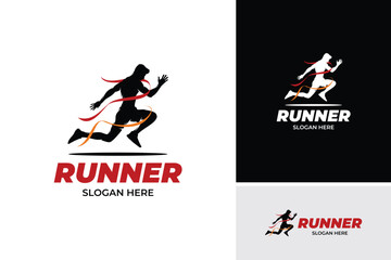 Silhouette of  running man logo design