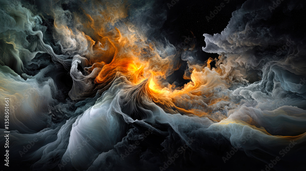Poster experience the mesmerizing interplay of colors and textures in this abstract cosmic landscape, evoki