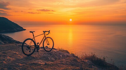 Fototapeta premium Stunning Sunset Over Andaman Sea with Bicycle at Windmill View