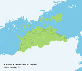 Fototapeta premium 日本の香川県の緑色のシンプルなロードマップ