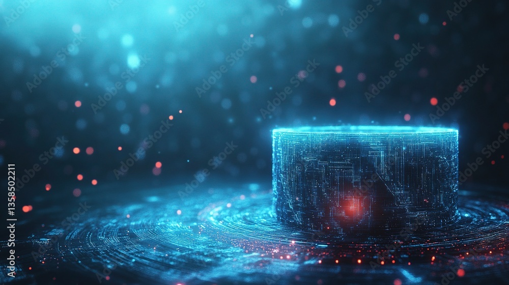 Poster intricate quantum computing background with digital circuits and particles