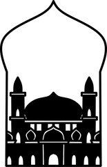 a black and white silhouette of a mosque