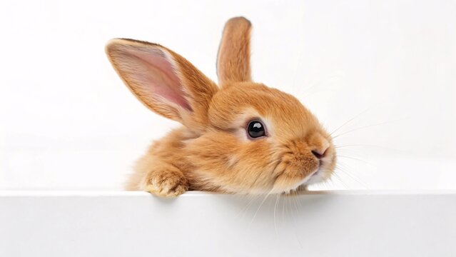 Adorable Brown Rabbit Peeking Over White Surface with Curious Charm. easter bunny