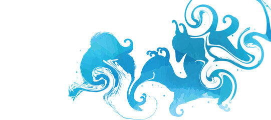 Luxury oriental river background vector. Chinese and Japanese wallpaper pattern design of landscape, sea wave, watercolor, line art. Design illustration for decoration, wall decor, banner, interior.