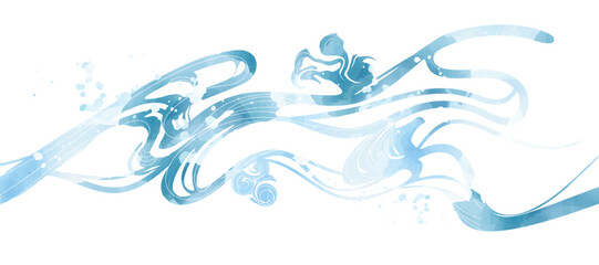 Luxury oriental river background vector. Chinese and Japanese wallpaper pattern design of landscape, sea wave, watercolor, line art. Design illustration for decoration, wall decor, banner, interior.