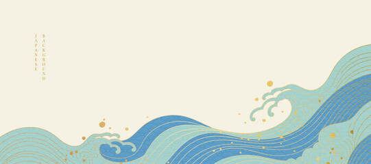 Luxury oriental river background vector. Chinese and Japanese wallpaper pattern design of sea wave, line art. Design illustration for decoration, wall decor, banner, interior.