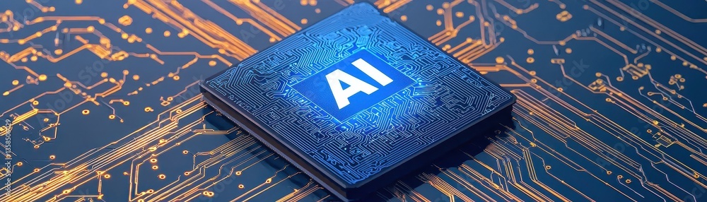 Poster intricate closeup, processor chip on circuit board showcasing complex technological design