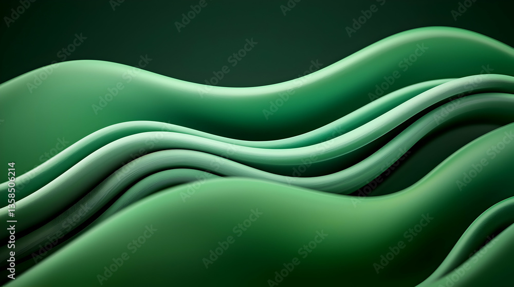 Poster abstract green waves: fluid lines and dynamic curves