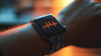 Heart rhythm stabilizing wearable on a wrist syncing with a health app showing real time ECG and alerts