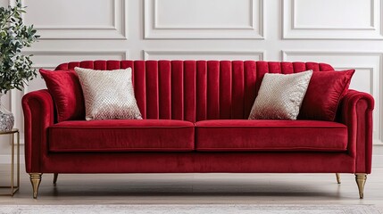 Glamorous velvet sofa lounge with gold accents chic interior living room elegant design luxurious ambiance