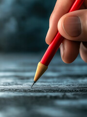 A captivating close-up of a hand holding a red pencil, poised to create art.