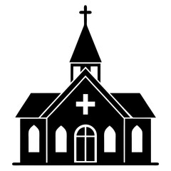 Church Silhouette - Minimalist Black and White Religious Icon. church icon vector illustration