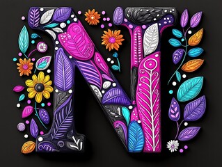 Floral Letter 'N' Design