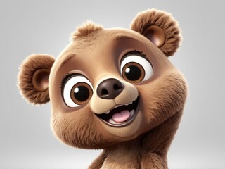 Obraz premium Adorable 3D brown bear with big eyes, looking joyful and cheerful. 