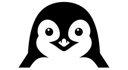 Cute baby penguin face illustration looking at the camera on white background