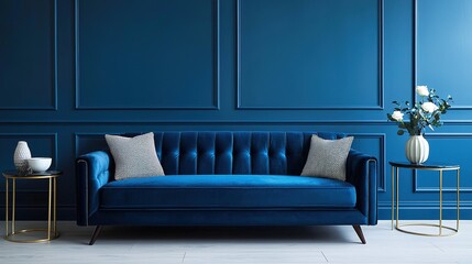 Chic velvet sofa living room decor modern luxury home stylish interior design cozy atmosphere inviting view