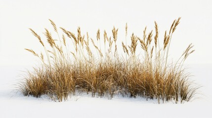 Dried Grass and Snow: A Minimalist Winter Landscape Scene in White