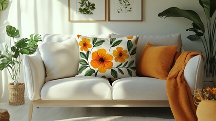 Orange Flower Throw Pillow Decor